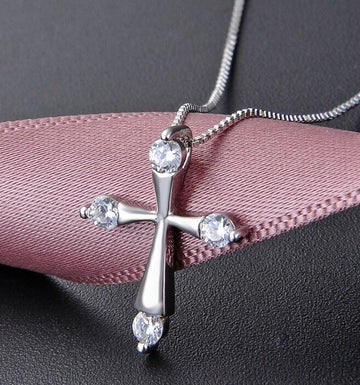 Crystal Cross Pendant Chain Necklace 925 Sterling Silver Women Jewellery Gift UK