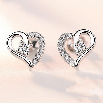 Crystal Heart Stud Earrings Women Girls 925 Sterling Silver Jewellery Gift UK