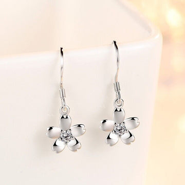 925 Sterling Silver Daisy Stone Drop Hook Style Earrings Womens Girls Jewellery