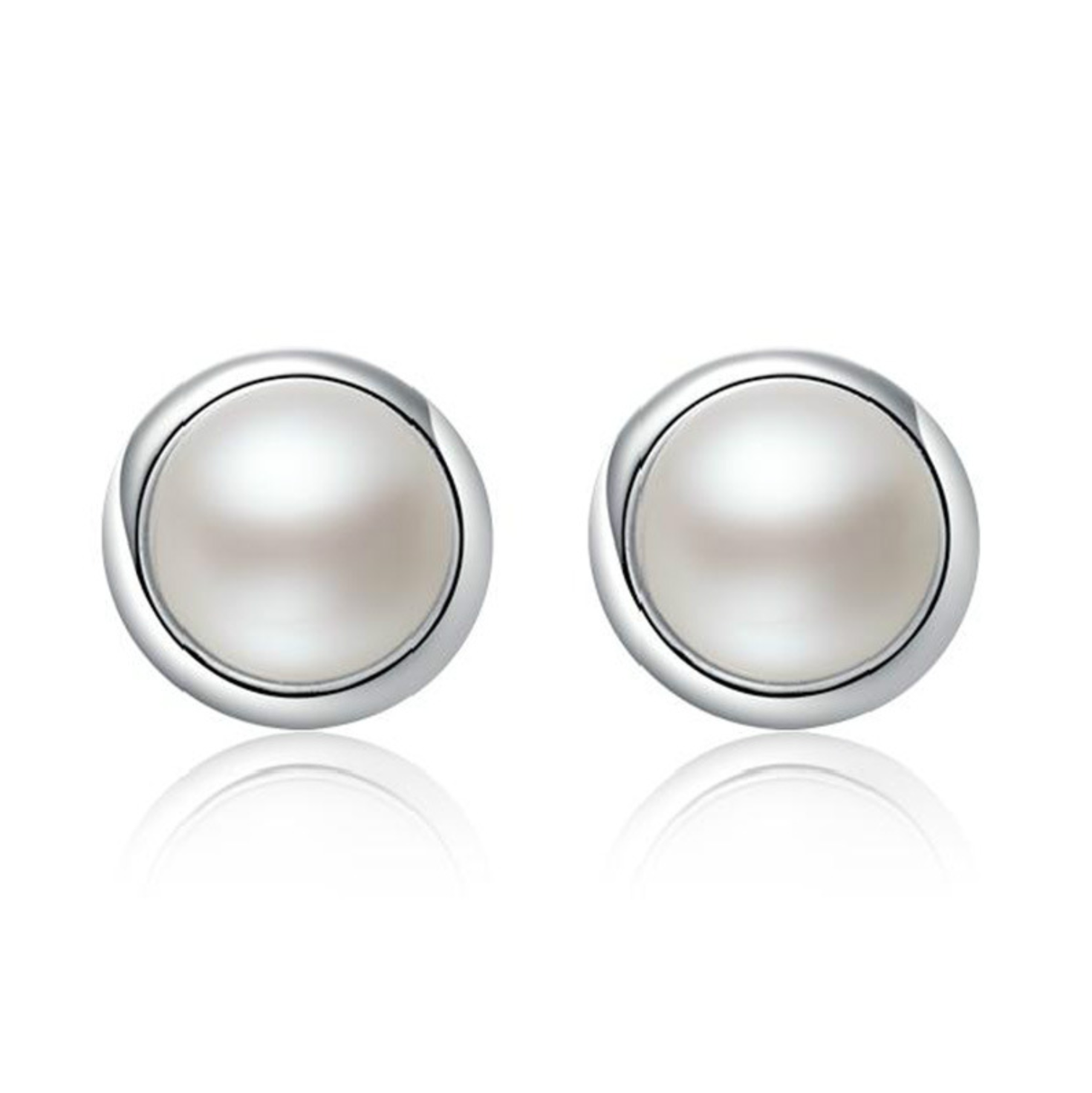 925 Sterling Silver Pearl Polish Round Stud Earrings Womens Girls Jewellery Gift