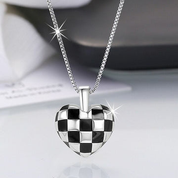 925 Sterling Silver Checkerboard Heart Pendant Necklace Women Jewellery Gift UK