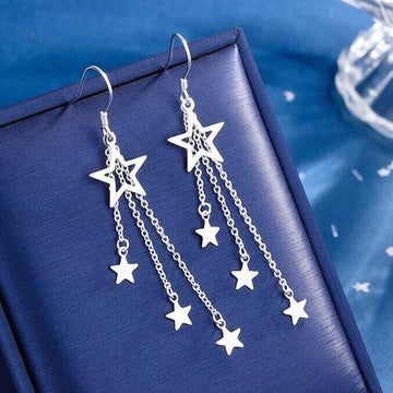 925 Sterling Silver Triple Star Drop Dangle Hook Earrings Women Jewellery Gift