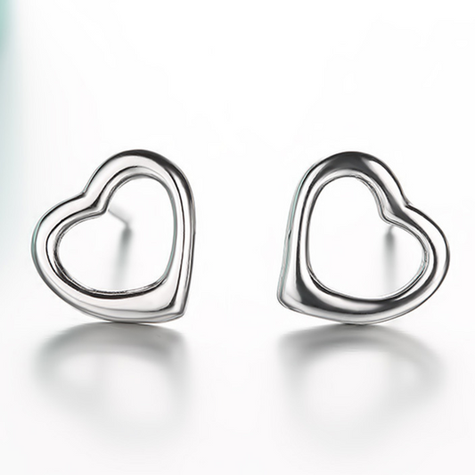 925 Sterling Silver Heart Hollow Stud Earrings Womens Girls Jewellery New UK