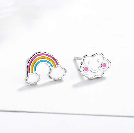 925 Sterling Silver Rainbow Smiley Cloud Stud Earrings Womens Girls Jewellery UK