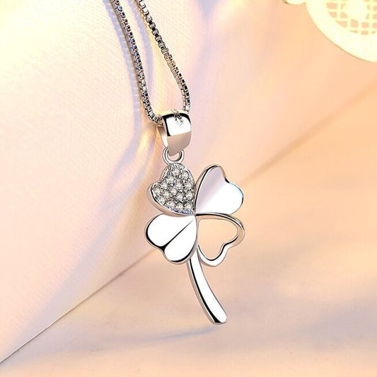 Crystal Clover Pendant Chain Necklace 925 Sterling Silver Jewellery Gift UK