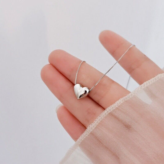 Heart Charm Pendant Chain Necklace 925 Sterling Silver Women Girls Jewelry Gift