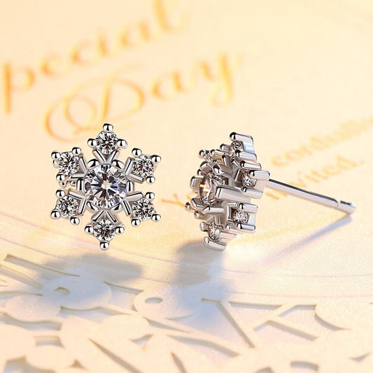 925 Sterling Silver Snowflake Stud Earrings Womens Girls Jewellery New Xmas Gift