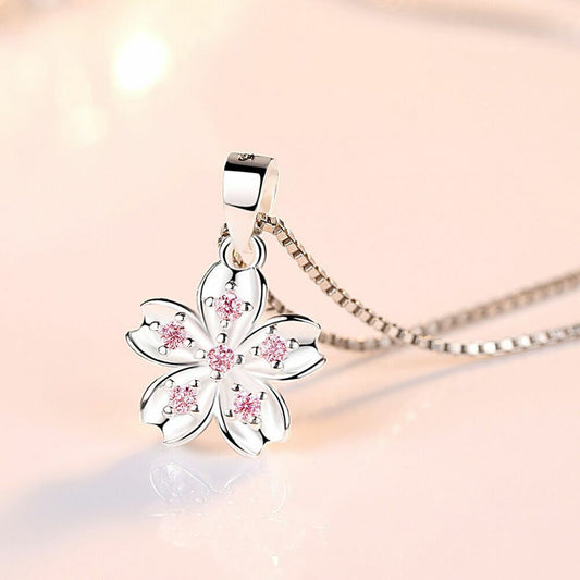 925 Sterling Silver Beautiful Flower Pendant Chain Necklace Womens Jewellery Gif