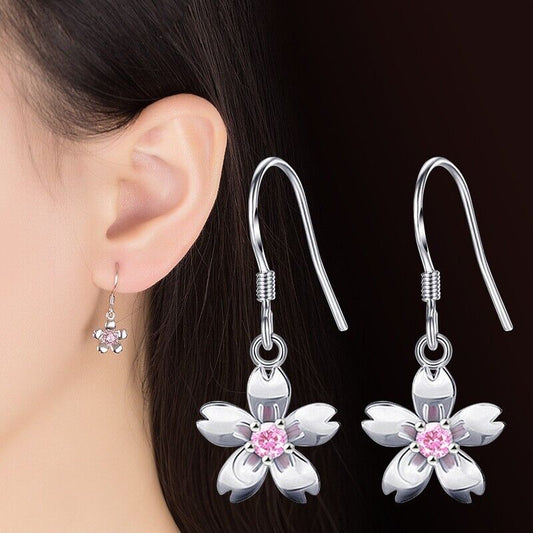 925 Sterling Silver Daisy Drop Hook Style Earrings Womens Girls Jewellery UK New