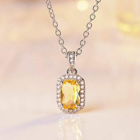 Crystal Square Pendant Chain Necklace 925 Sterling Silver Jewellery Gift UK