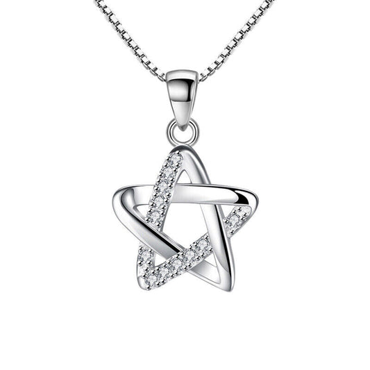 Crystal Star Pendant Chain Necklace 925 Sterling Silver Womens Jewellery Gift