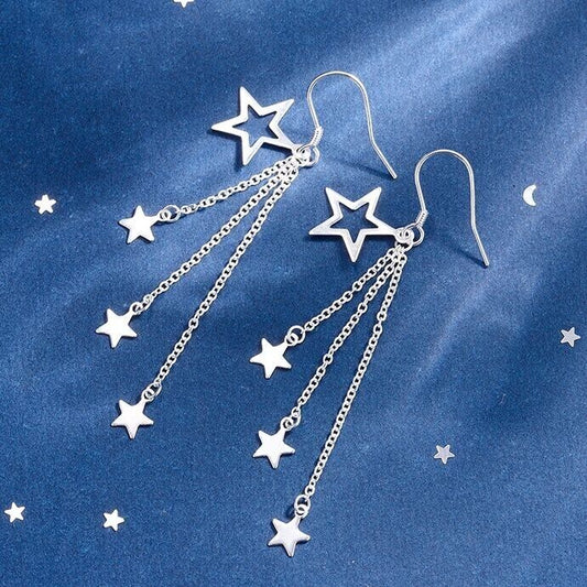 925 Sterling Silver Triple Star Drop Dangle Hook Earrings Women Jewellery Gift