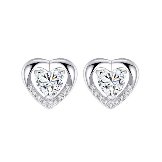 925 Sterling Silver Clear Stone Heart Stud Earrings Womens Girls Jewellery UK