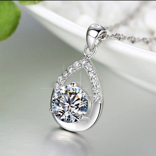 Crystal Heart Pendant Necklace 925 Sterling Silver Women Girls Jewellery Gift UK