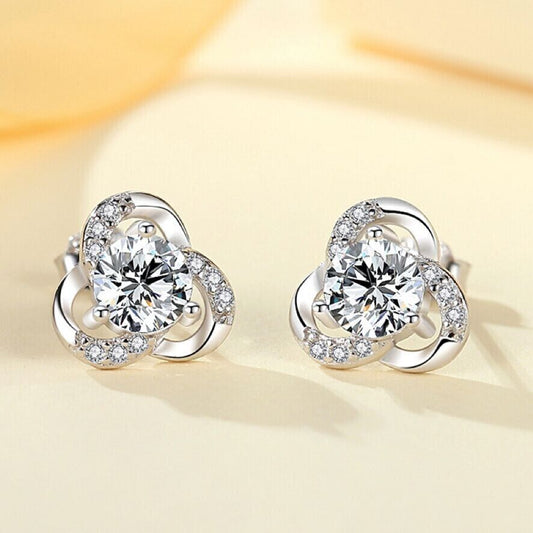 Womens Girls 925 Sterling Silver Crystal Swirl Stud Earrings Jewellery Gift UK