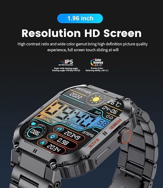 Smart Watch for Men Answer/Make Calls, 400 mAh Mens Smart Watch with 100+ Sports Modes Heart Rate Blood Oxygen Sleep Monitor, 1.96 Newest Smartwatch for iOS Android