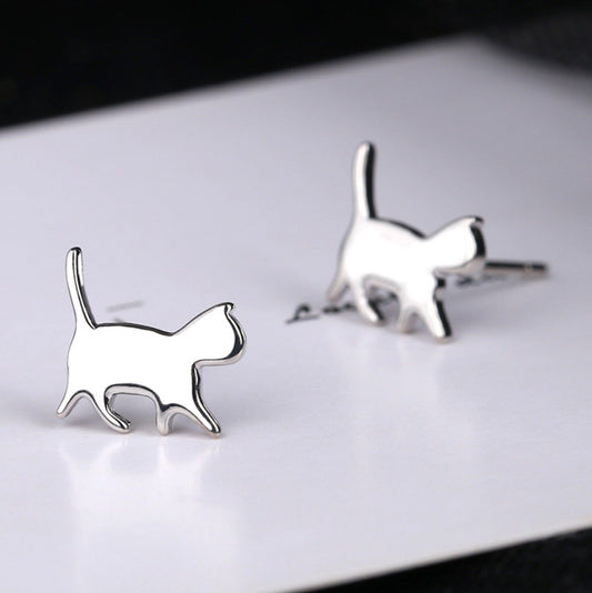 925 Sterling Silver Cute Cat Polished Stud Earrings Womens Jewellery Gift New UK