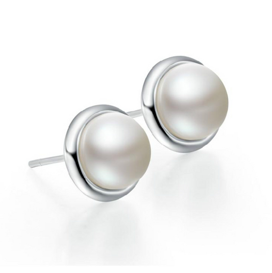 925 Sterling Silver Pearl Polish Round Stud Earrings Womens Girls Jewellery Gift