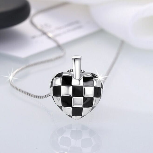 925 Sterling Silver Checkerboard Heart Pendant Necklace Women Jewellery Gift UK