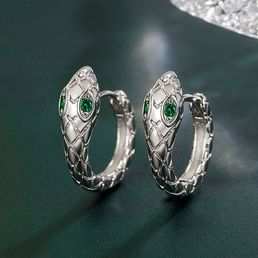 925 Sterling Silver Crystal Snake Hoop Earrings Jewellery Women Girls Gift UK