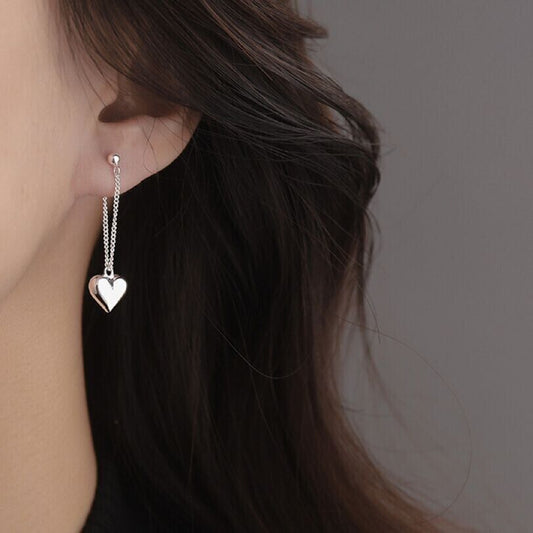 Women Girls 925 Sterling Silver Heart Dangle Drop Stud Earrings Jewellery Gift