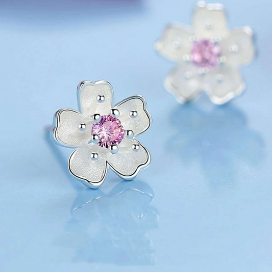 925 Sterling Silver Daisy Pink Stone Stud Earrings Womens Girls Jewellery New UK