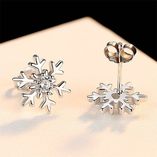 925 Sterling Silver Xmas Snowflake Stud Earrings Womens Girls Jewellery New Gift