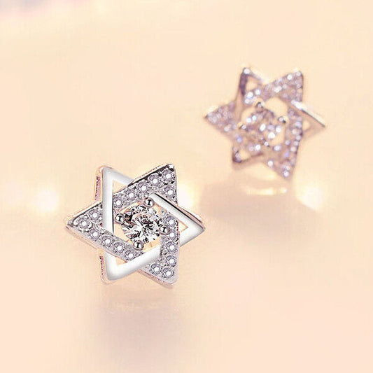 925 Sterling Silver Hexagram Star Stud Earrings Womens Girls Jewellery New UK