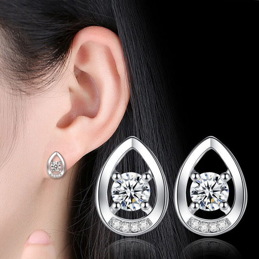 Crystal Water Drop Stud Earrings 925 Sterling Silver Women Girls Jewellery Gift