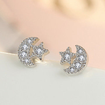 925 Sterling Silver Moon Star Stud Earrings Womens Girls Jewellery Gift New UK