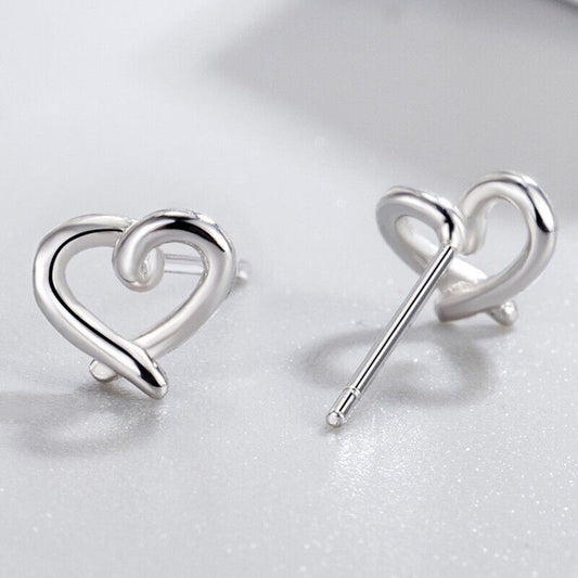 925 Sterling Silver Heart Swirl Stud Earrings Womens Girls Jewellery Xmas New UK