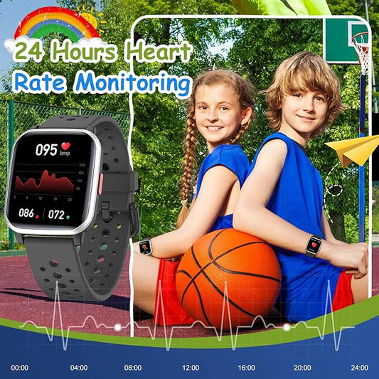 Kids Smart Watch, 1.4" Touch Screen Activity Trackers, Fitness Trackers With Heart Rate Monitor, Waterproof IP68 Tracker Watch Pedometer Stopwatch, Smart Watch for Girl Boy, Black