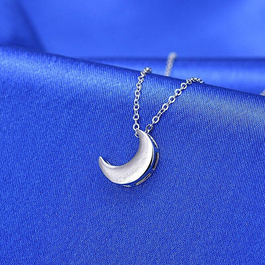 Beautiful Moon Shaped Pendant Necklace 925 Sterling Silver Women Jewelry Gift UK