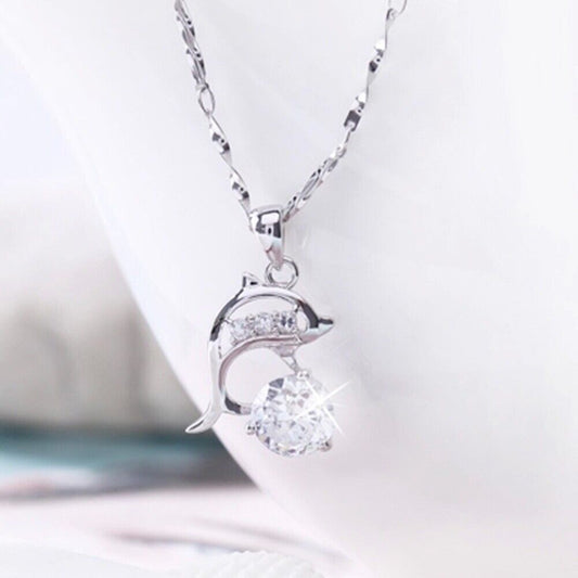 Beautiful Dolphin Pendant 925 Sterling Silver Chain Necklace Women's Jewellery.