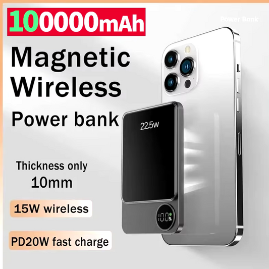 Ultra High-Capacity 100,000mAh Magnetic Power Bank – Portable, Fast Type-C Charger for All Magsafe Devices & Major Phone Brands (iPhone, Samsung, Xiaomi)