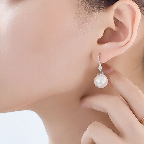 925 Sterling Silver Crystal Pearl Drop Hook Earrings Women Girls Jewellery Gift