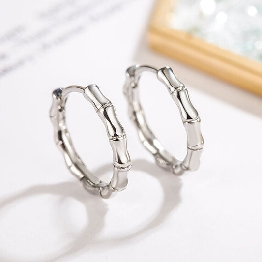 Womens Girls 925 Sterling Silver Bamboo Hoop Earrings Jewellery Gift UK