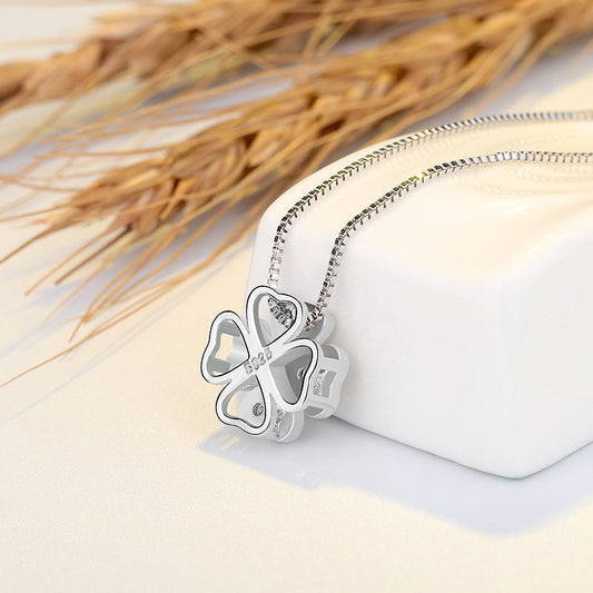 Stunning Crystal Clover Pendant Necklace 925 Sterling Silver Women Jewelry Gift