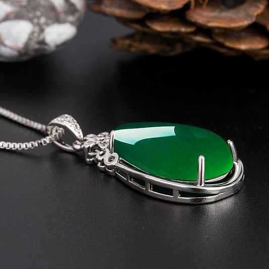 925 Sterling Silver Crystal Flower Jade Pendant Necklace Women Jewellery Gift UK