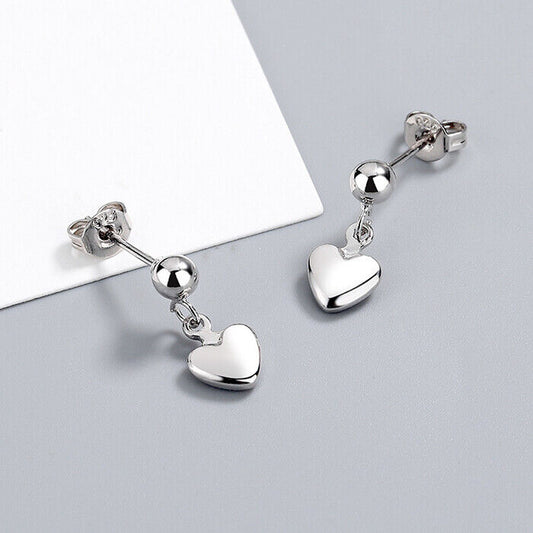 925 Sterling Silver Bead Heart Charm Pendant Stud Earrings Womens Jewellery New