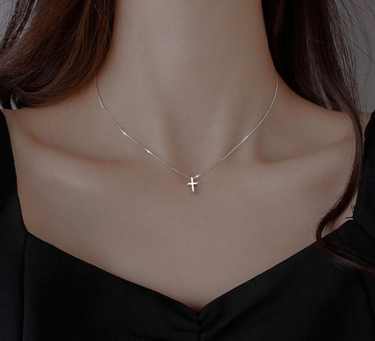 Tiny Cross Pendant 925 Sterling Silver Chain Necklace Womens Jewellery Gifts UK