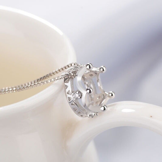 Beautiful Crown Pendant Necklace 925 Sterling Silver Women Girls Jewelry Gift UK