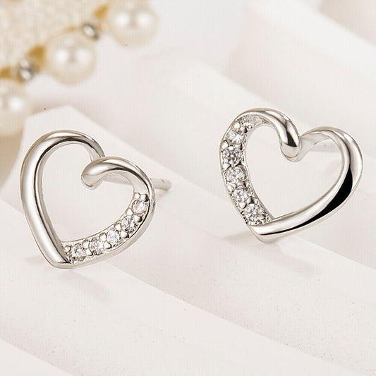 925 Sterling Silver Crystal Heart Stud Earrings Jewellery Women Girls UK Gift