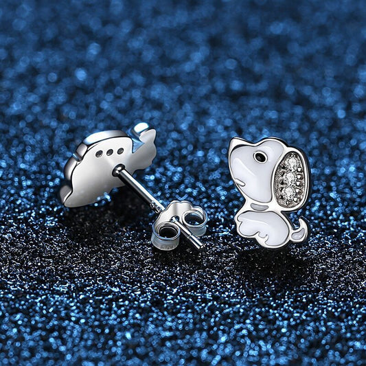 Cute Crystal Doggy Puppy Stud Earrings 925 Sterling Silver Women Girls Jewellery