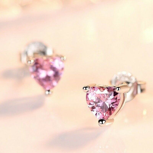 925 Sterling Silver Heart Charm Stud Earrings Womens Girls Jewellery New UK