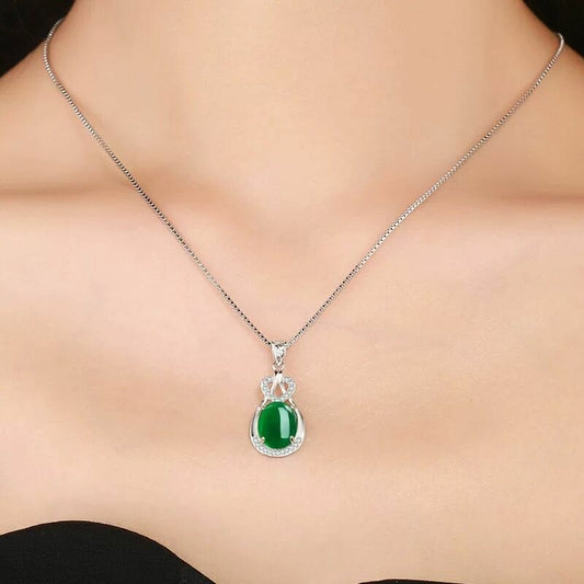 925 Sterling Silver Crystal Green Jade Pendant Necklace Womens Jewellery UK