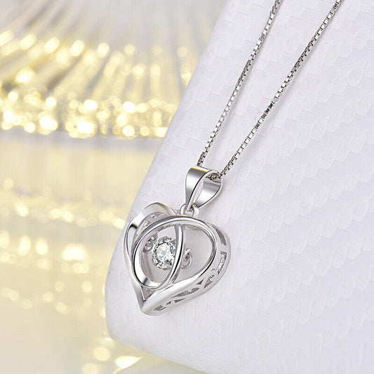 Beautiful Crystal Swirl Heart Pendant Chain 925 Sterling Silver Women Jewelry UK