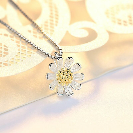 Women Sun Flower Pendant Chain Necklace 925 Sterling Silver Jewellery Gift UK