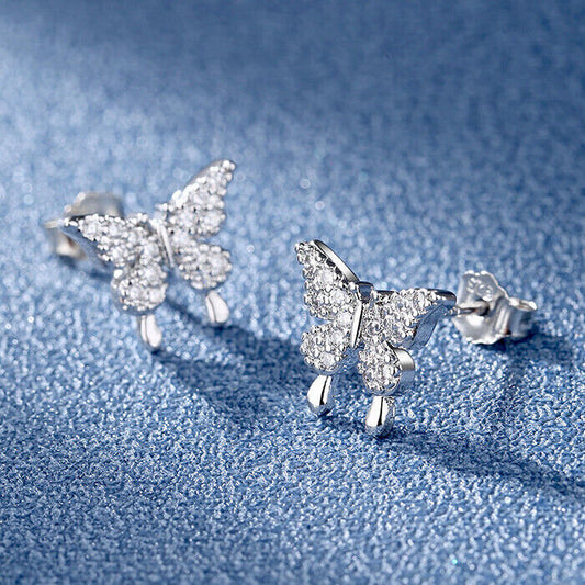 925 Sterling Silver Butterfly Stud Earrings Womens Girls Jewellery New Gift UK