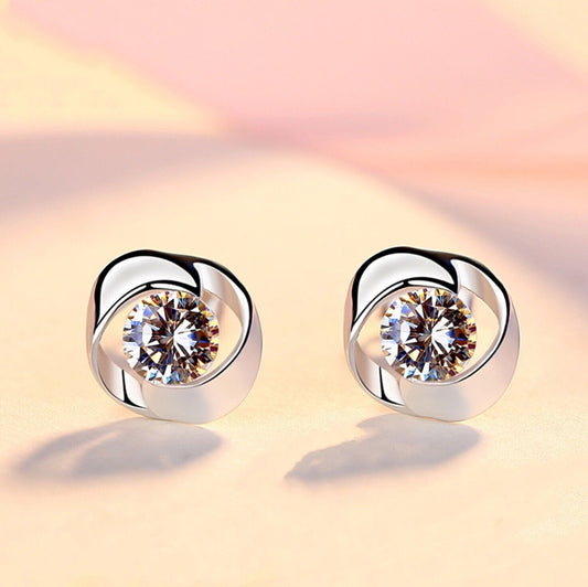 925 Sterling Silver Swirl Crystal Stone Stud Earrings Womens Girls Jewellery New